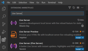 Screenshot of the extension page after searching Live Server. The first extension by Ritwick Dey is installed.